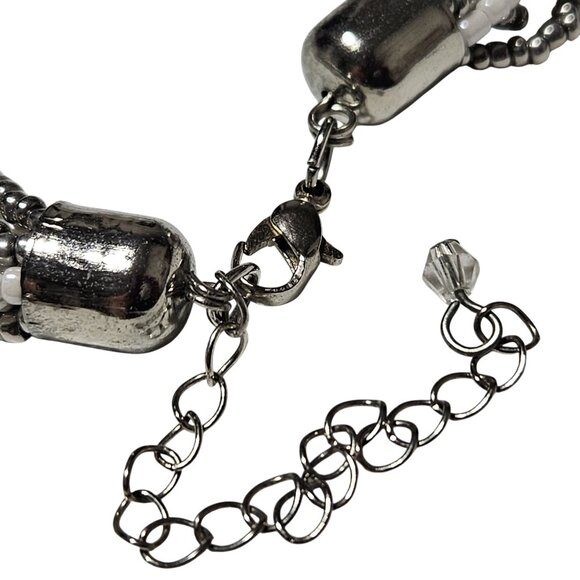 Elegant White Silver Seed Bead Multi Strand Knotted Necklace Fashion Jewelry - Picture 3 of 6